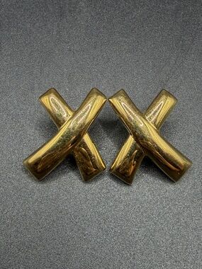Monet Vintage Gold Tone Metal Crossed X Paloma Picasso Style Earrings Jewelry